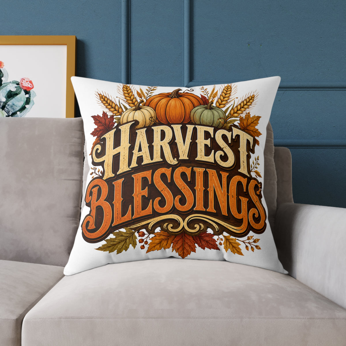 Thanksgiving Harvest Blessings Fall Pillow — Autumn Pumpkin Decorative Throw Pillow