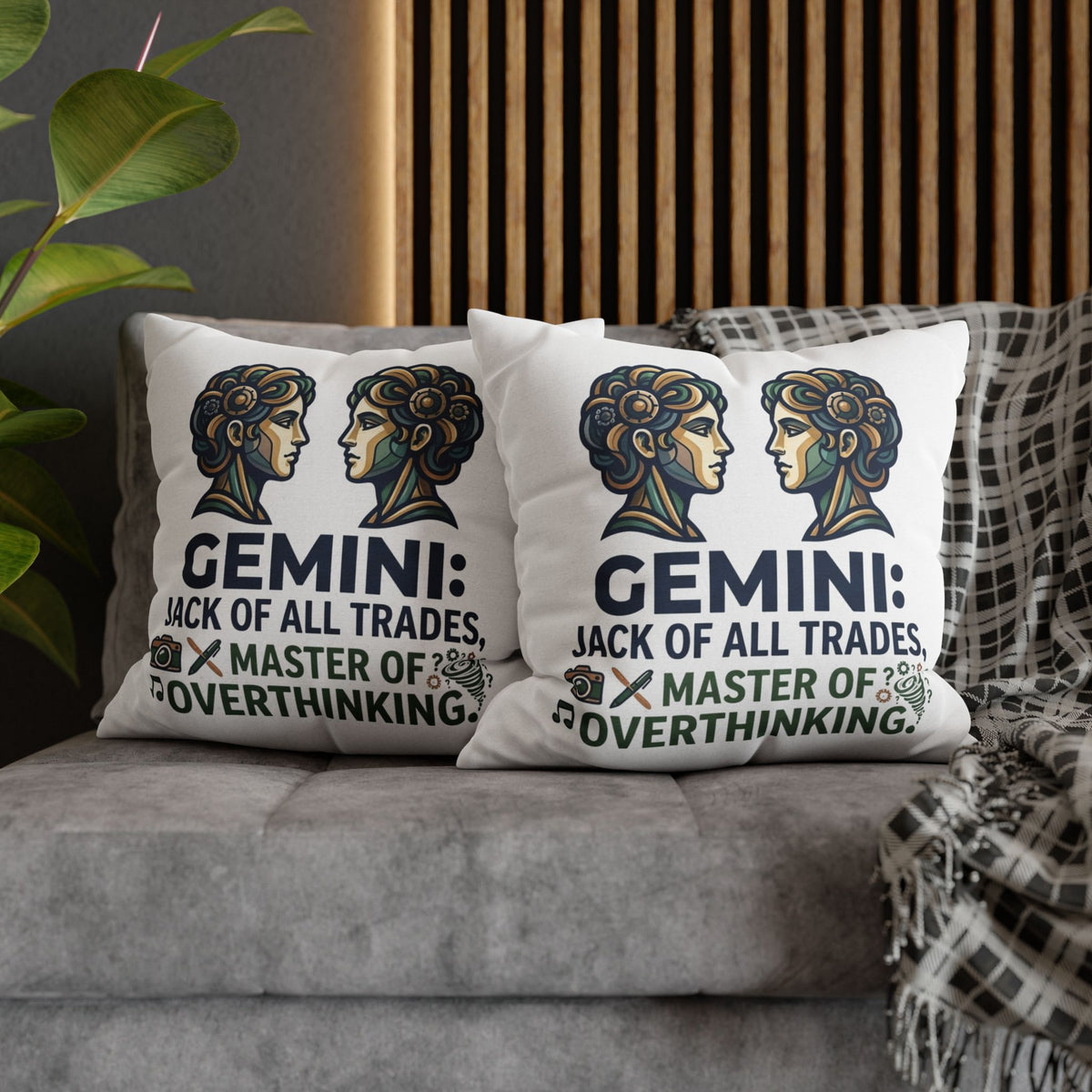 Gemini Pillowcase – "Jack of All Trades, Master of Overthinking" Astrology Throw Pillow