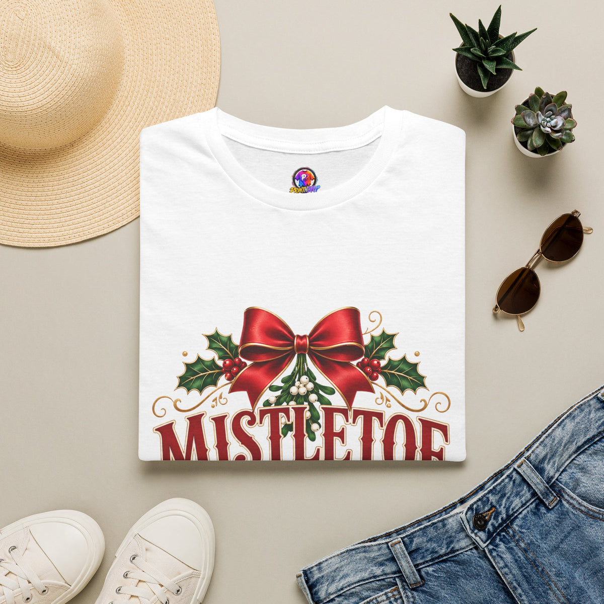 Mistletoe Mama T-Shirt — Festive Christmas Holiday Tee with Bow & Holly