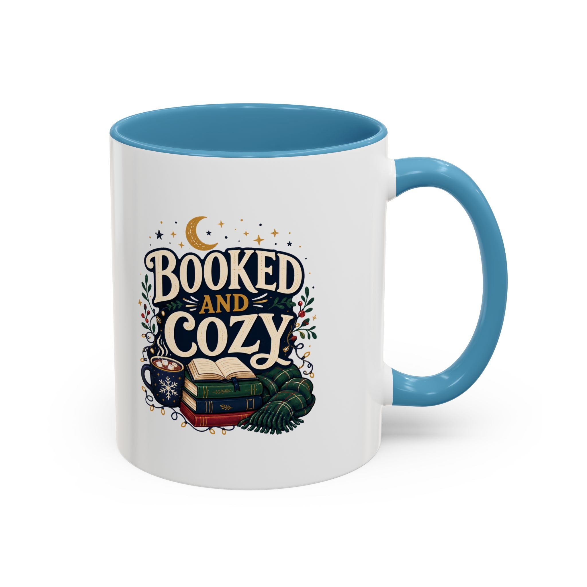 Modern Day Christmas Booked and Cozy Accent Coffee Mug — Book Lover Tea & Coffee Cup (11/15oz)