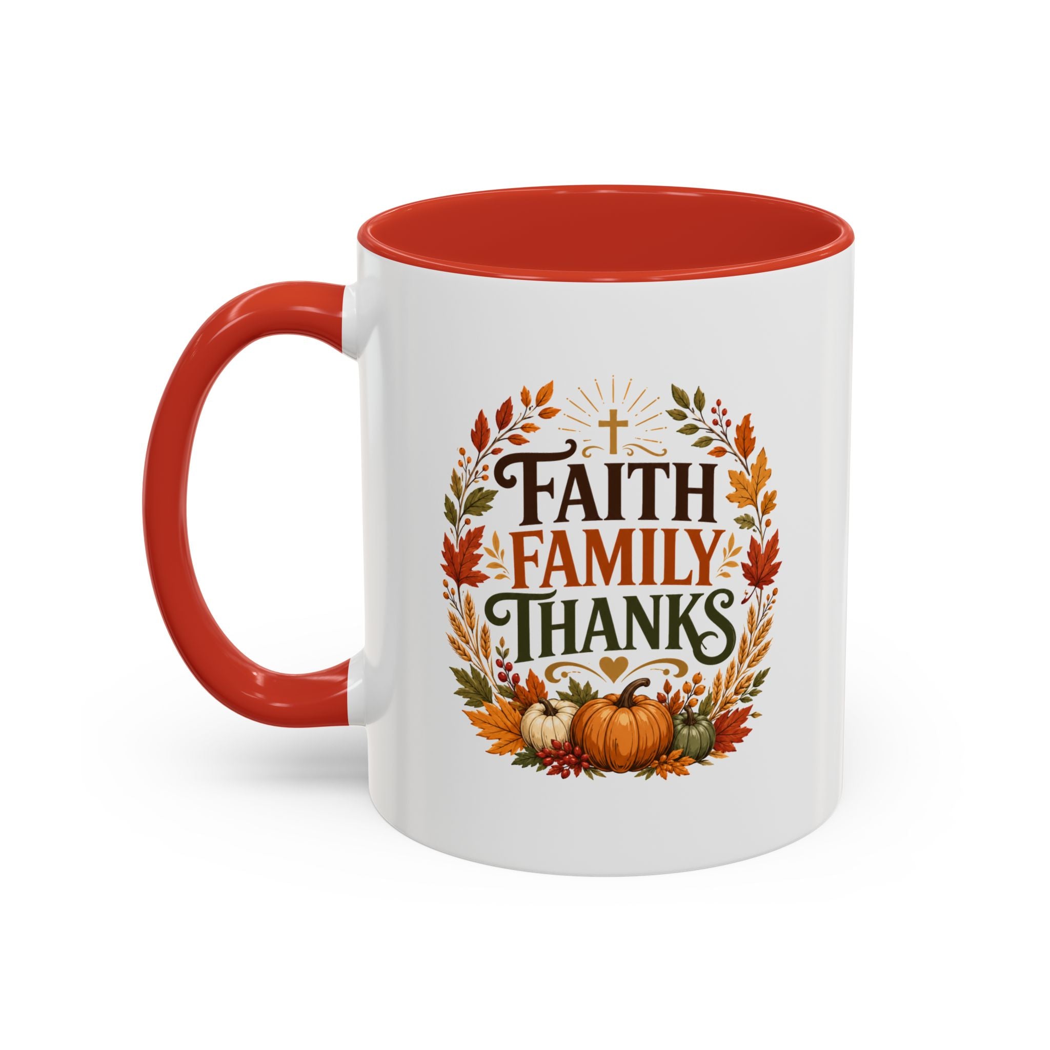 Thanksgiving Mug Faith Family Thanks Accent Coffee Mug — Thanksgiving Pumpkin Fall Leaves