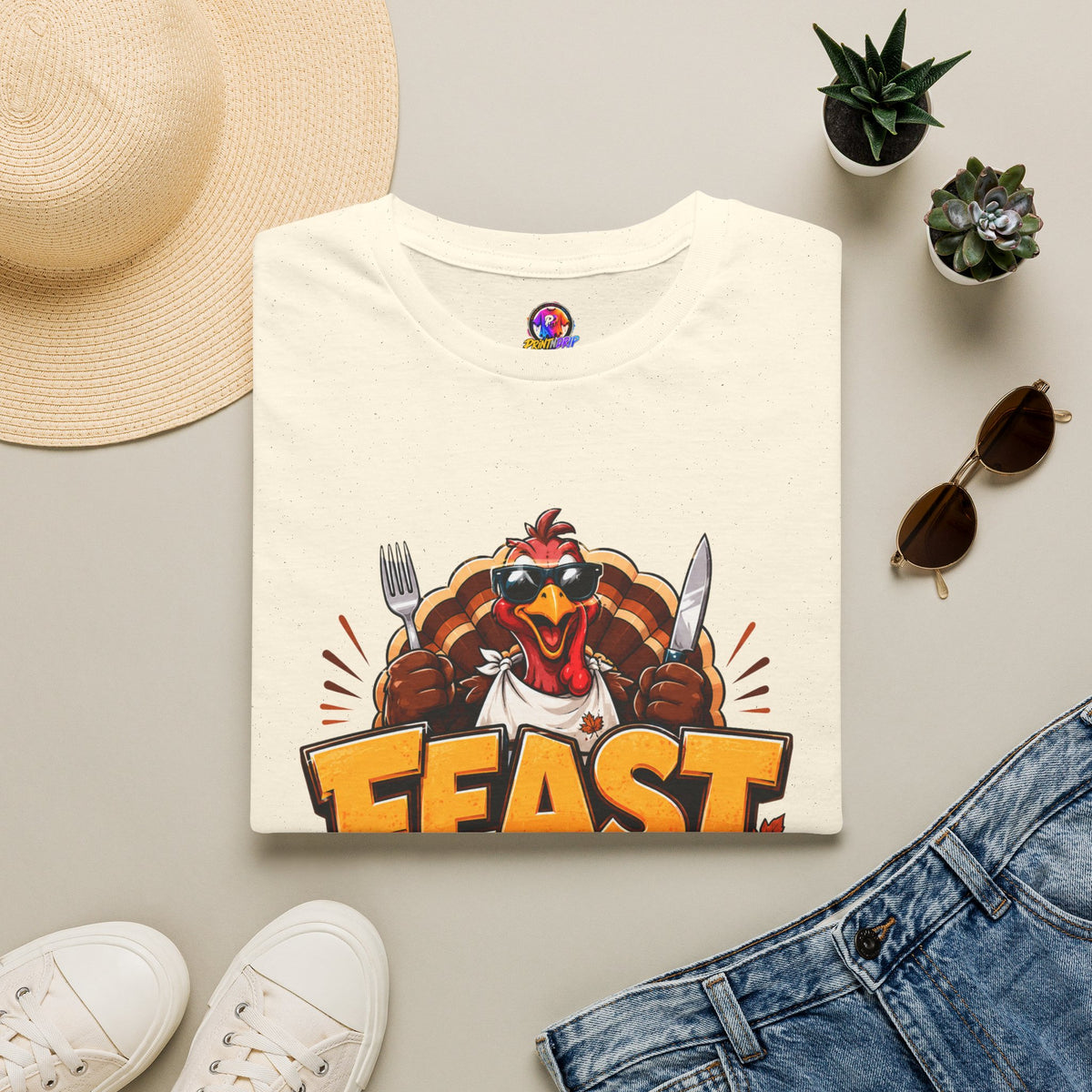Thanksgiving T-Shirt Feast Mode T-Shirt — Funny Thanksgiving Turkey Graphic Tee