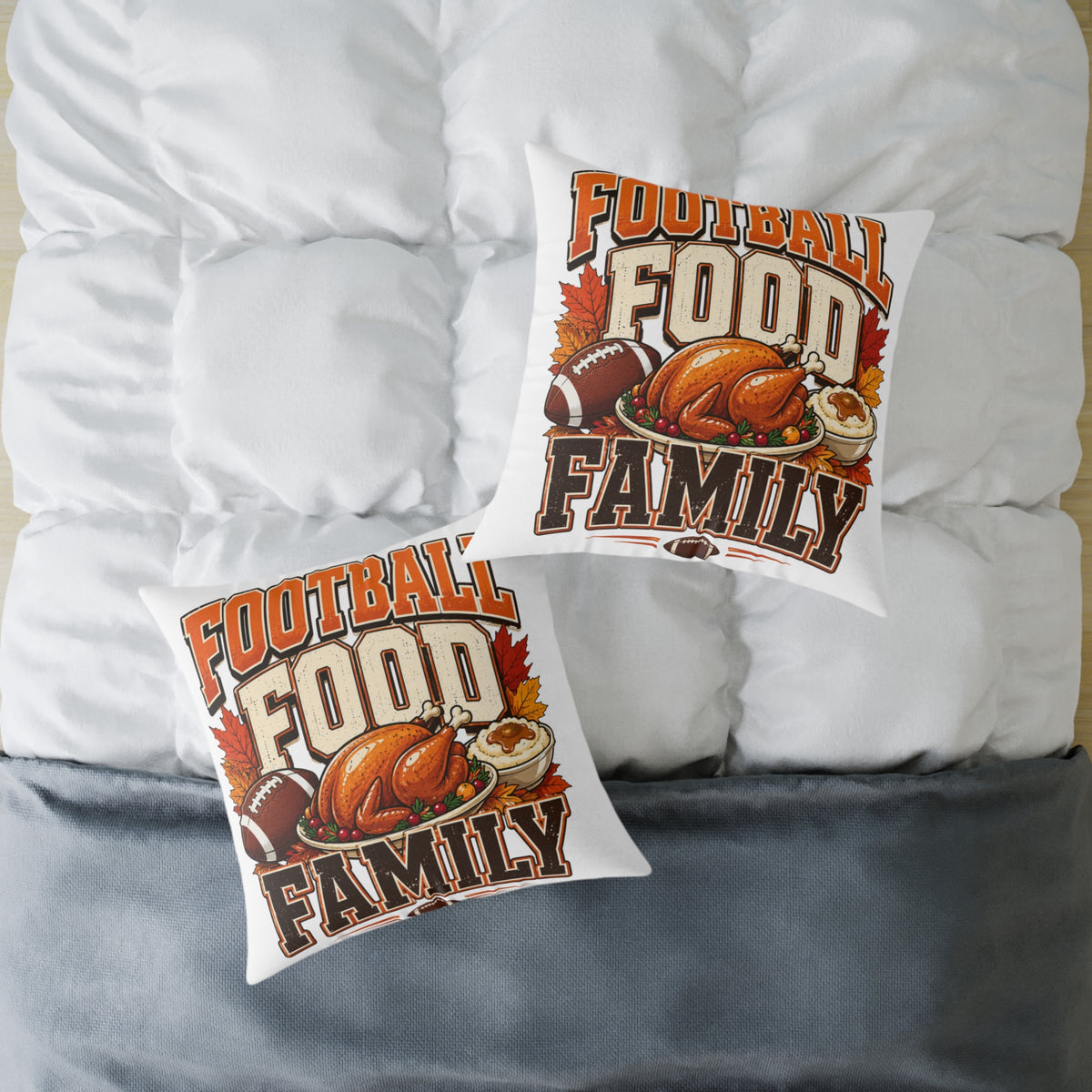 Thanksgiving Football Food Family Pillow — Game Day Thanksgiving Throw Pillow