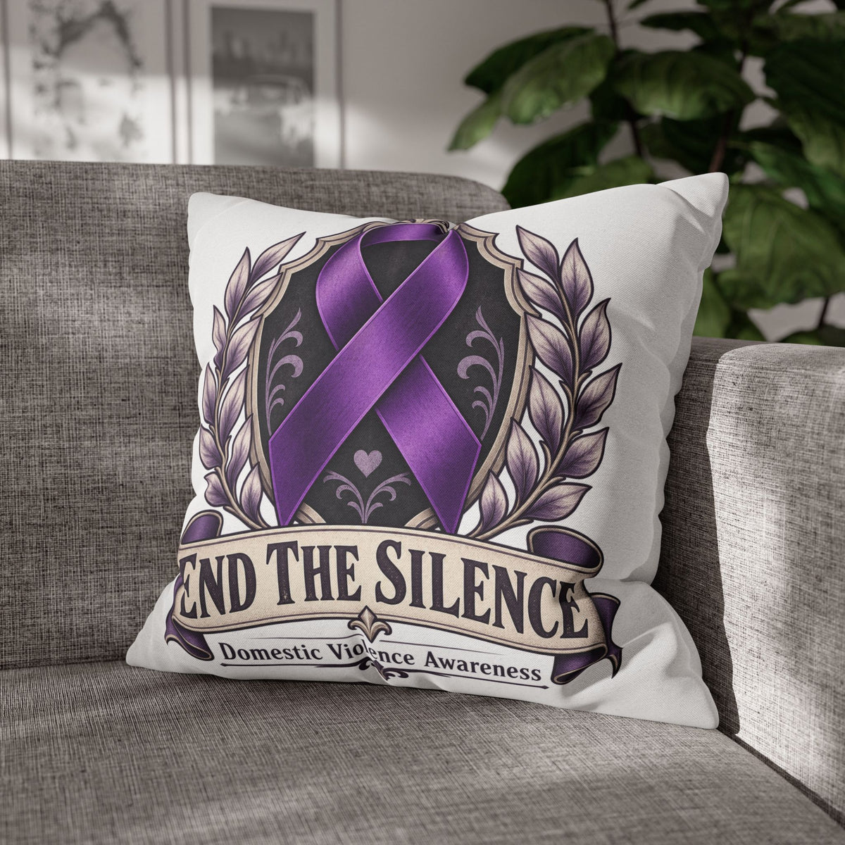 End The Silence Purple Ribbon Pillowcase — Domestic Violence Awareness Throw Pillow