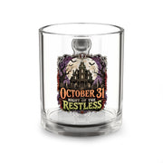 Halloween Glass Mug 10 oz  Glass Mug — "October 31 Night of the Restless" Haunted House Halloween Coffee Cup