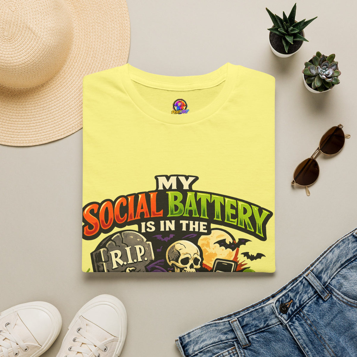 Halloween My Social Battery Unisex Softstyle T-Shirt