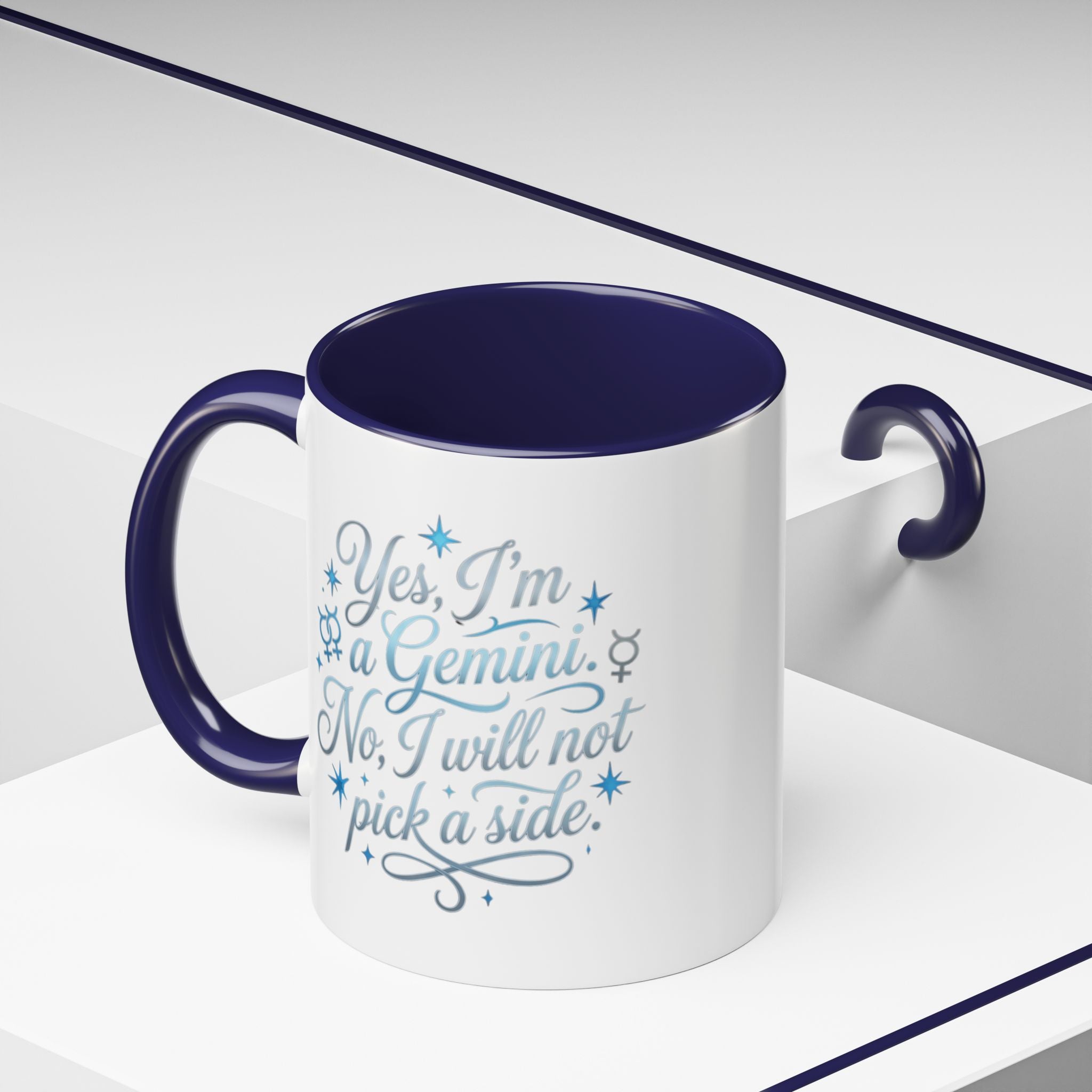 Gemini Zodiac Accent Coffee Mug – “Yes, I’m a Gemini. No, I will not pick a side.” – Astrological Gift