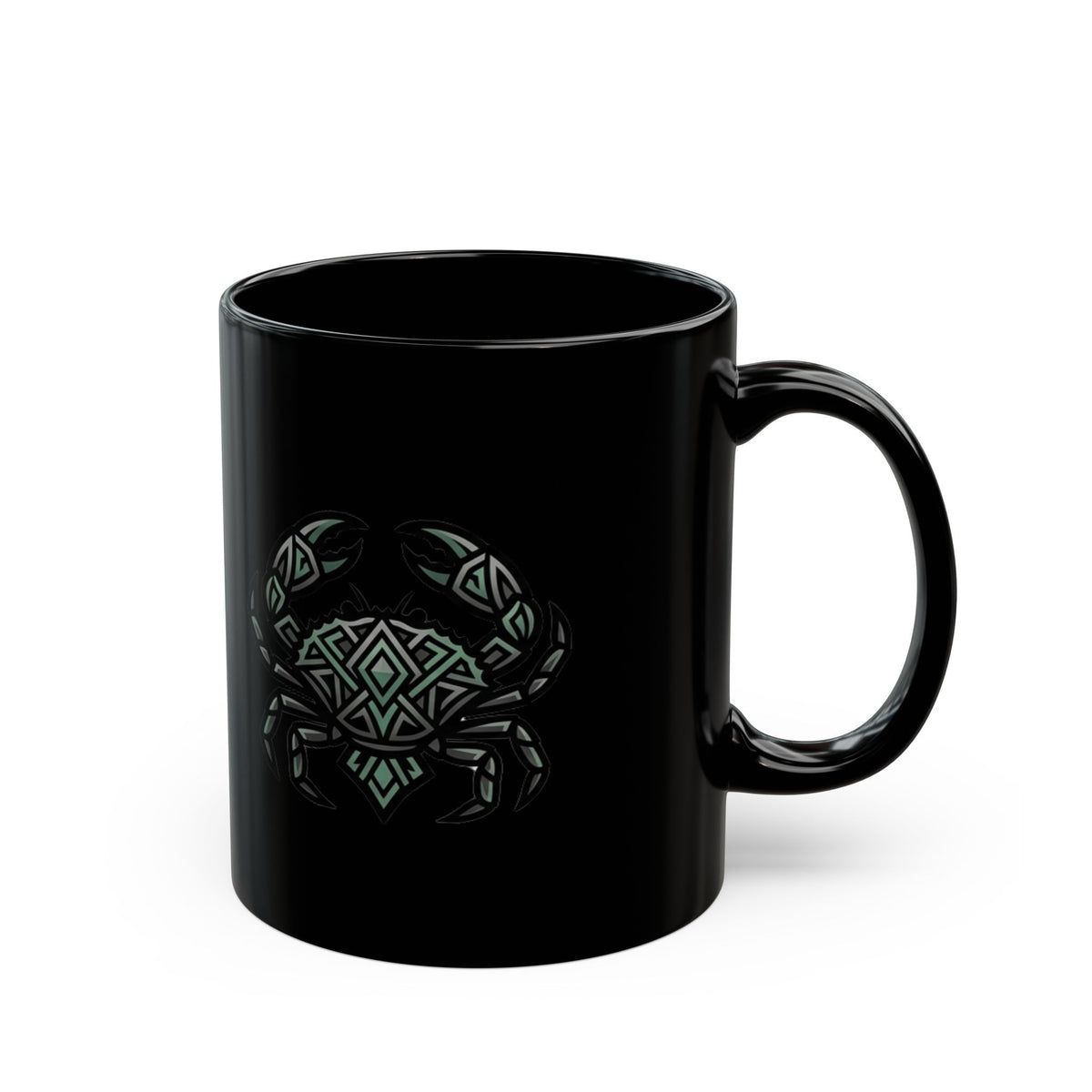 Cancer Zodiac Tribal Crab Black Ceramic Mug — Geometric Ocean Zodiac Coffee Cup