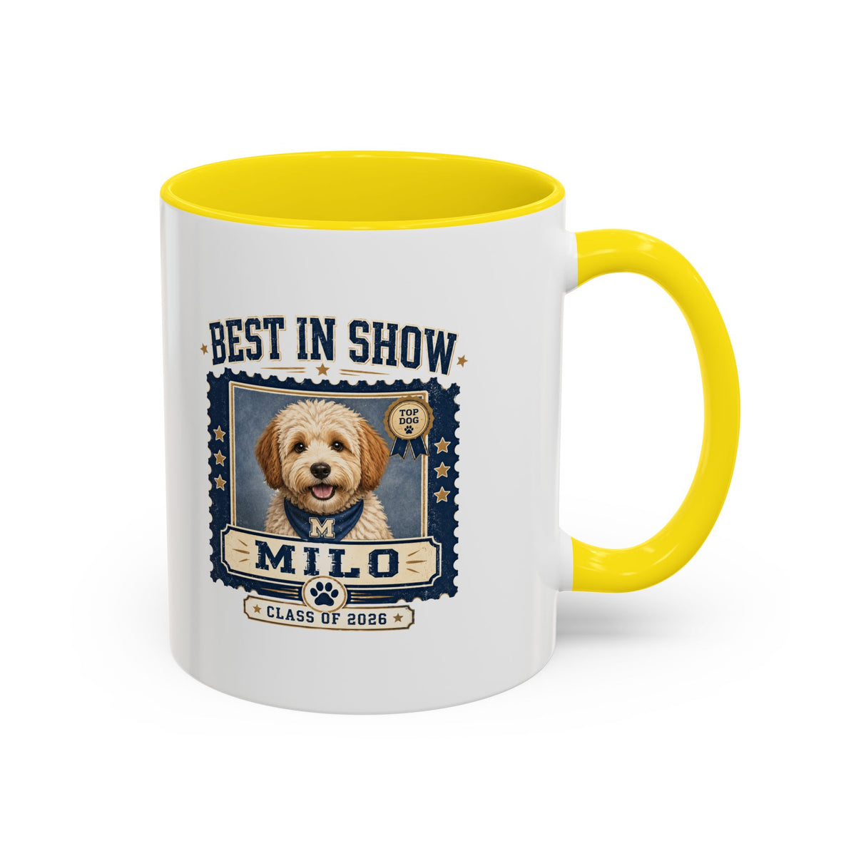 Milo Bailey Dog Dad Mom Best in Show Personalized Dog Photo Coffee Mug — 'Milo' Class of 2020 Accent Mug
