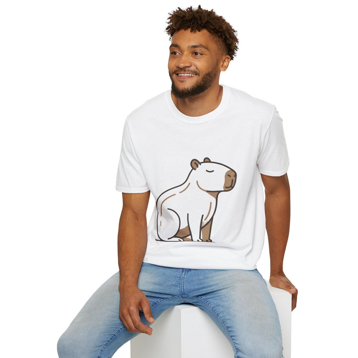 Cute Relaxed Capybara T-Shirt — Minimal Cartoon Capybara Graphic Tee