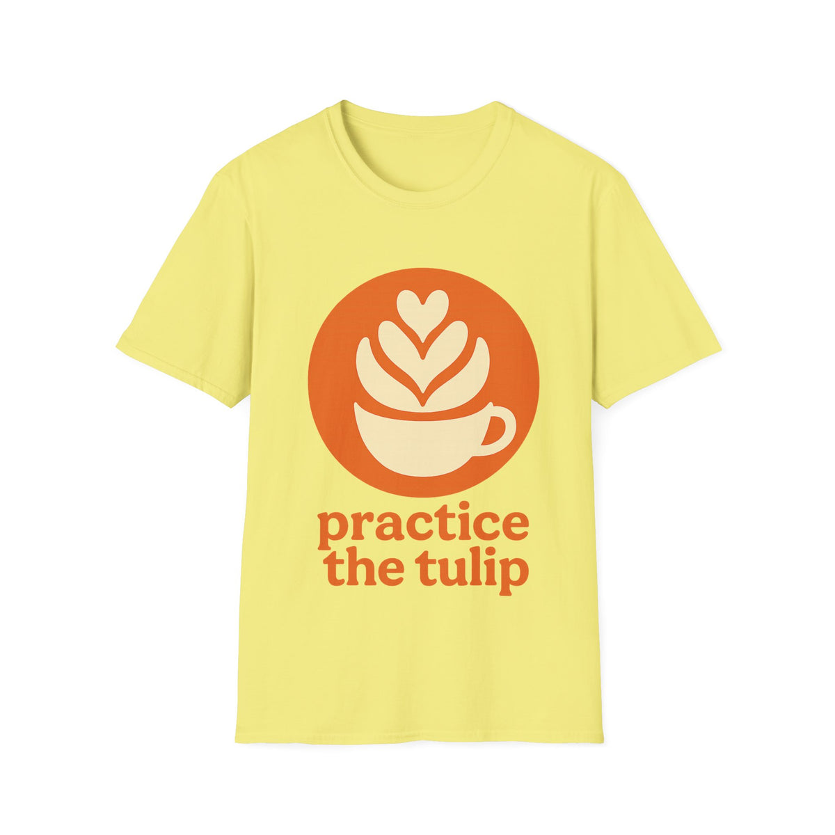 "Practice The Tulip" Latte Art Coffee Graphic Tee - Aesthetic Orange Barista White T-Shirt - Trending Now - September 2026
