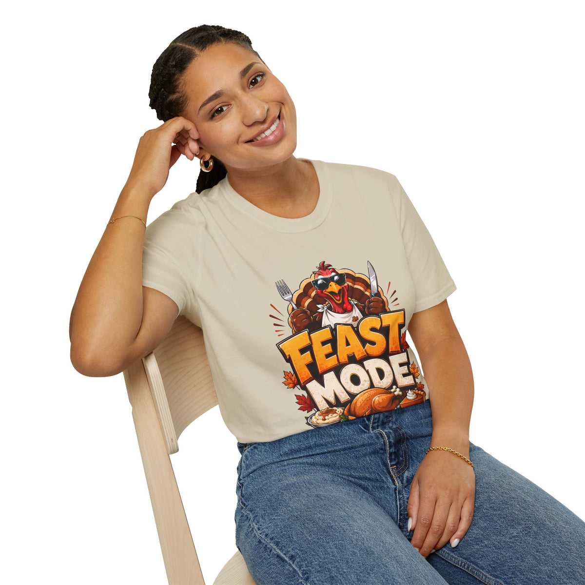 Thanksgiving T-Shirt Feast Mode T-Shirt — Funny Thanksgiving Turkey Graphic Tee