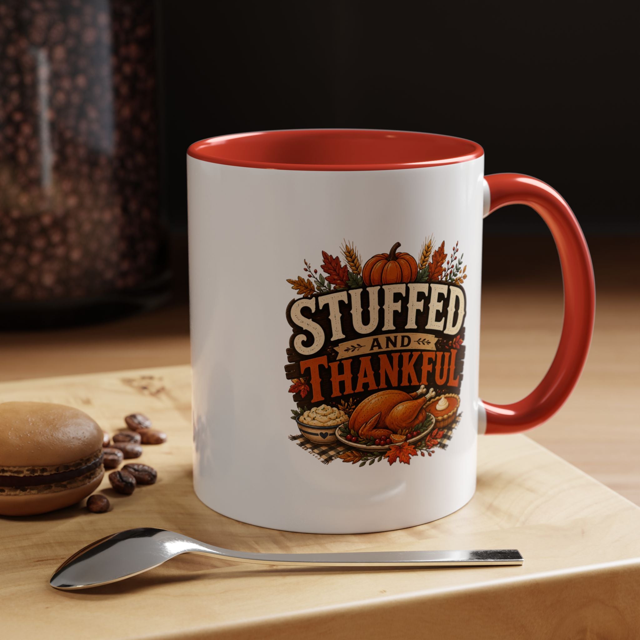Thanksgiving Mug Stuffed and Thankful Coffee Mug — Thanksgiving Fall Holiday Kitchen Gift