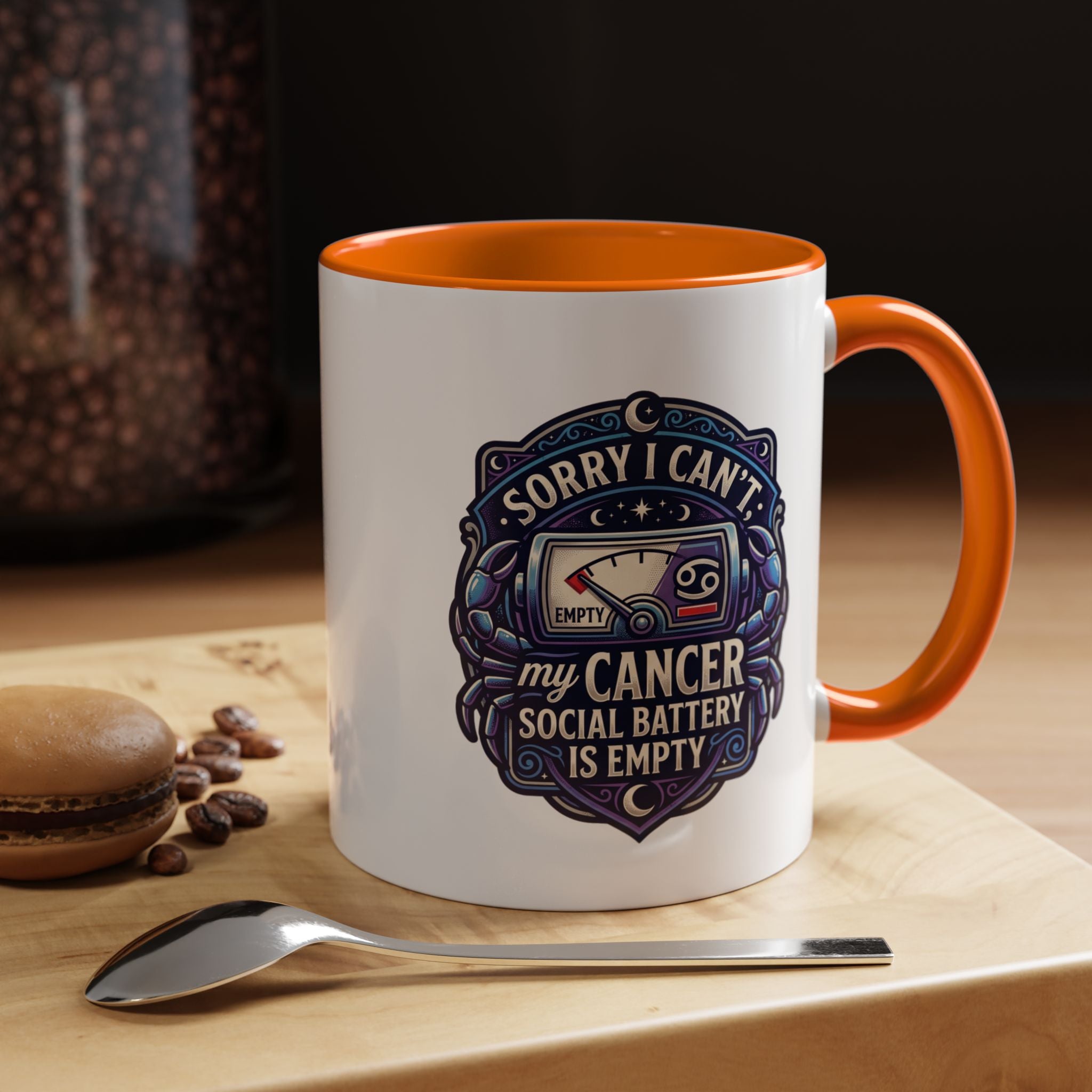 Accent Coffee Mug — “Sorry I Can’t My Cancer Social Battery Is Empty” Support Awareness Mug