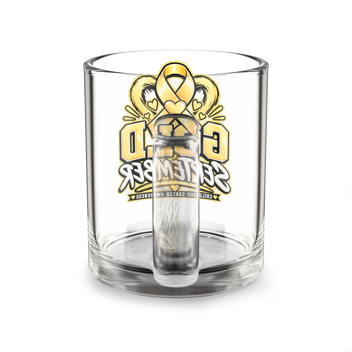Gold September 10oz Glass Mug — Childhood Cancer Awareness Ribbon Design