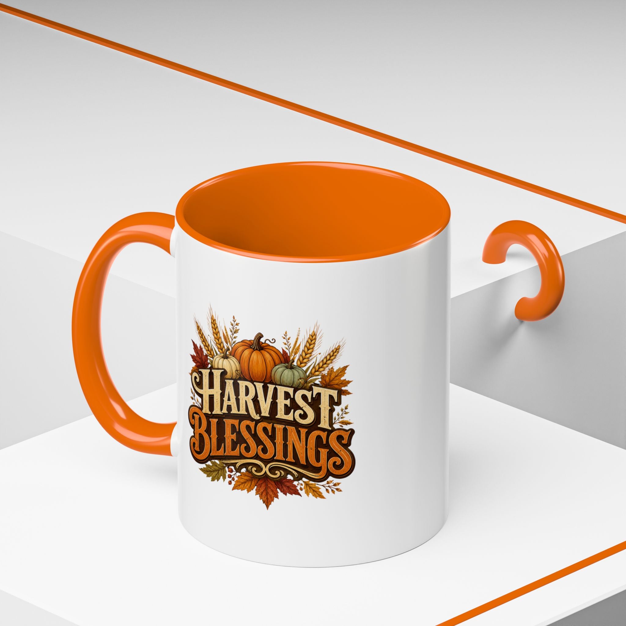 Thanksgiving Mug Harvest Blessings Coffee Mug — Fall Pumpkin & Wheat Thanksgiving Mug