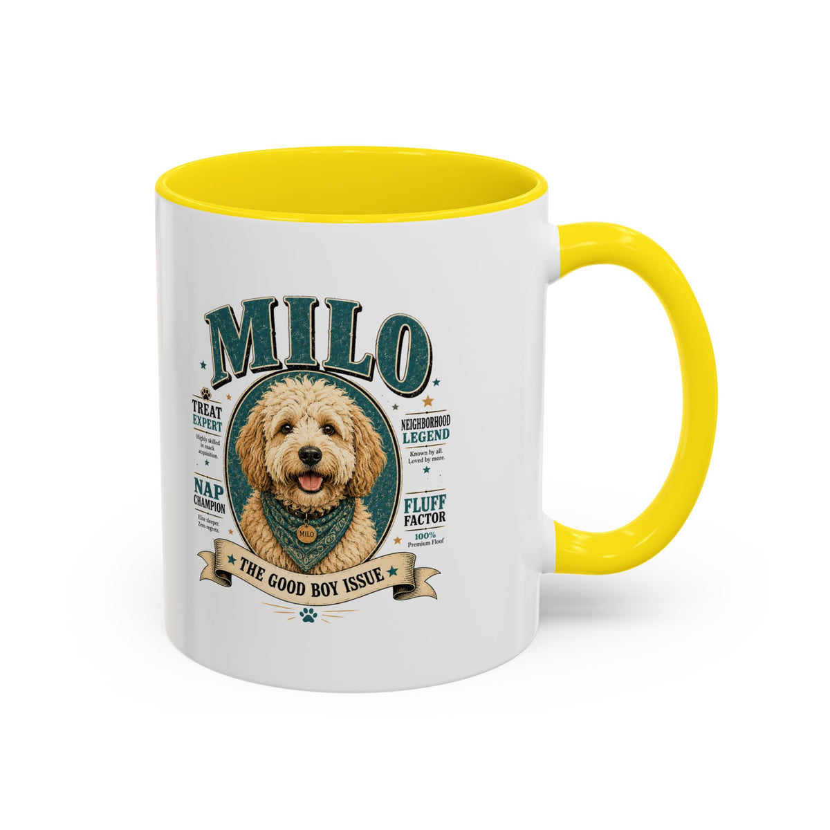 Milo Bailey Dog Dad Mom Milo Personalized Dog Coffee Mug — 'The Good Boy Issue' Accent