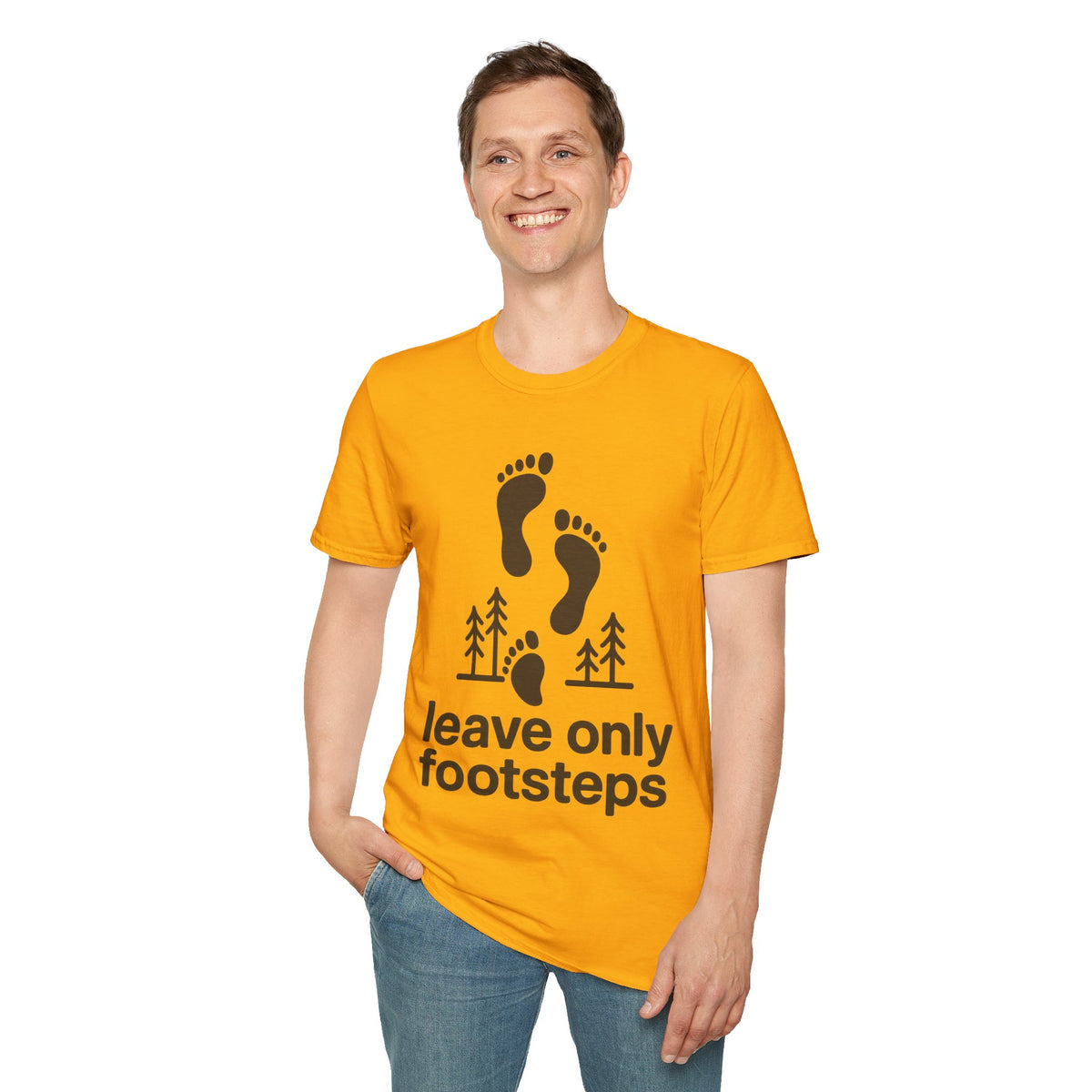 "Leave Only Footsteps" Minimalist Outdoor Graphic Tee - Aesthetic Eco Friendly Nature White T-Shirt - Trending Now - September 2026