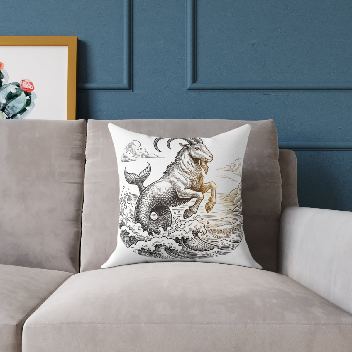 Capricorn Sea-Goat Decorative Pillow — Zodiac Mythology Throw Pillow