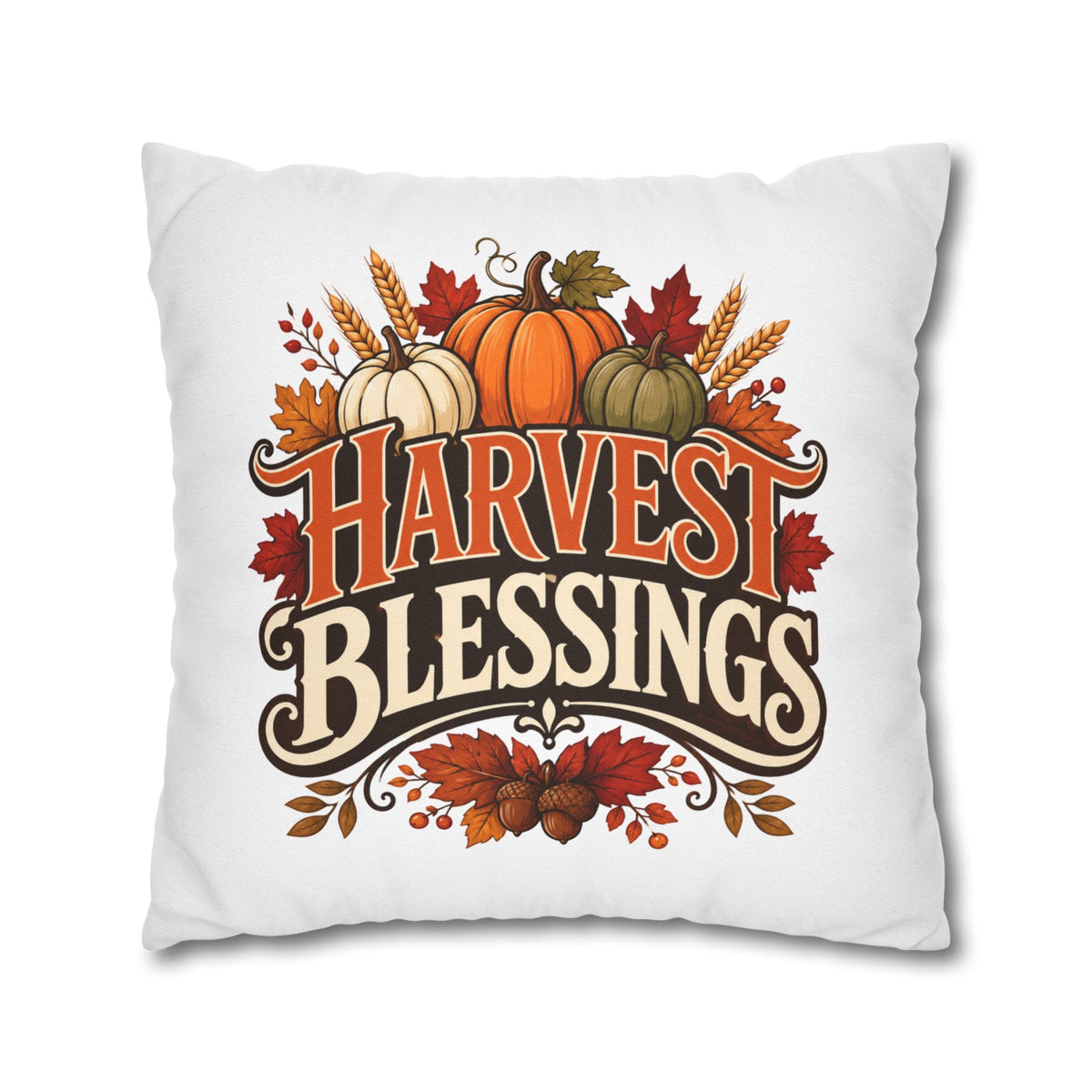Thanksgiving Harvest Blessings Throw Pillowcase — Autumn Pumpkin Fall Decor