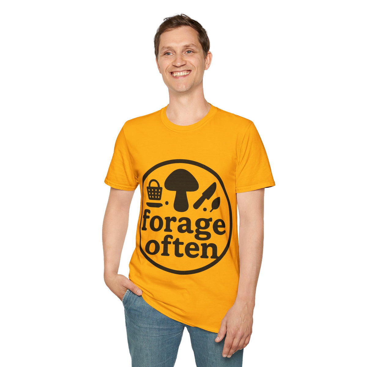 "Forage Often" Retro Mushroom Oval Seal Tee - Minimalist Fungi Foraging White T-Shirt - Trending Now - September 2026