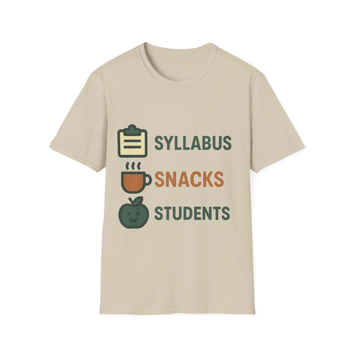 Syllabus Snacks Students Graphic Tee — Funny Teacher & Student Back-to-School T-Shirt - Trending Now - August 2026