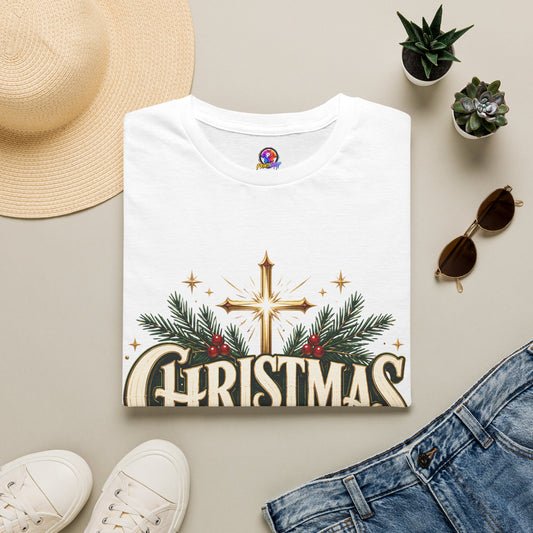 Christmas Blessed T-Shirt — Faith-Based Holiday Tee with Cross & Pine Design