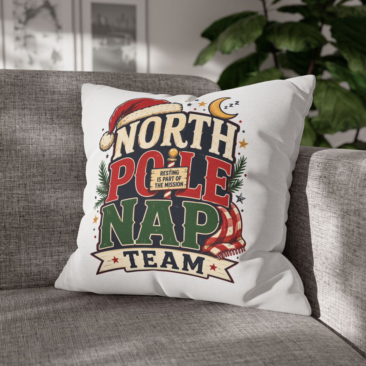 Christmas North Pole Nap Team Pillowcase — Funny Christmas Holiday Throw Pillow Cover