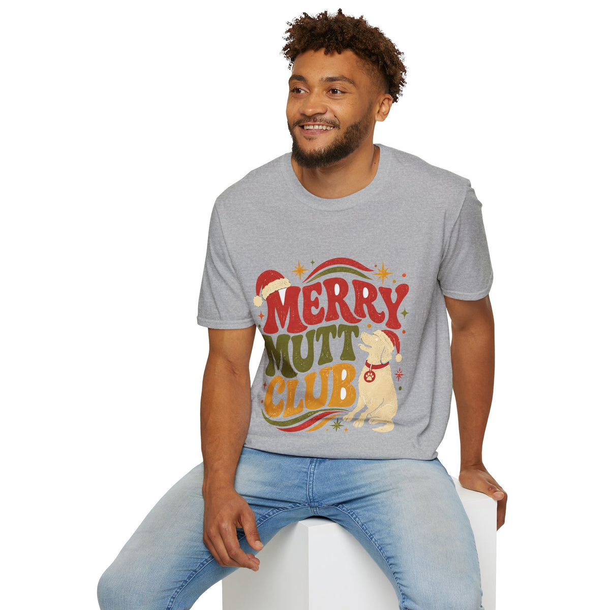 Merry Mutt Club T-Shirt — Retro Christmas Dog Lover Tee