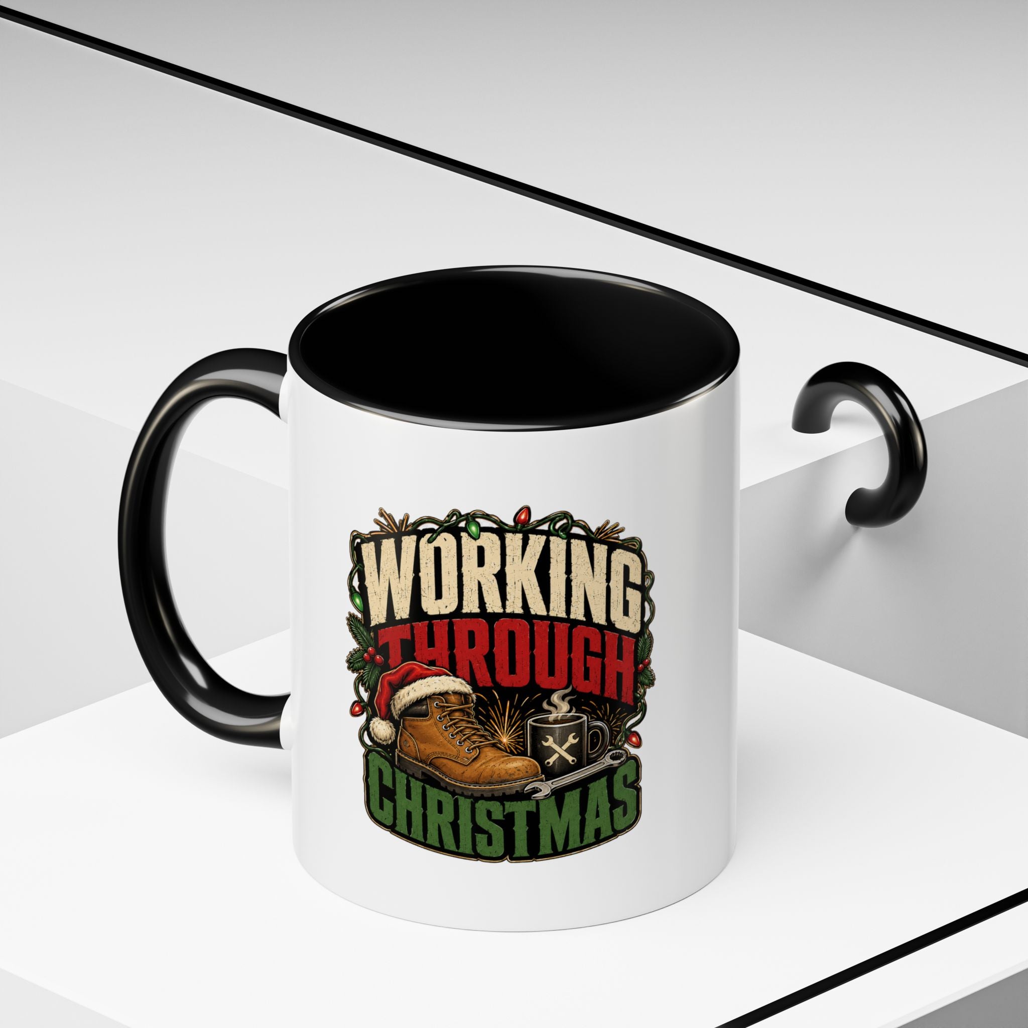 Modern Day Christmas Working Through Christmas Coffee Mug — Funny Holiday Work & Overtime Gift