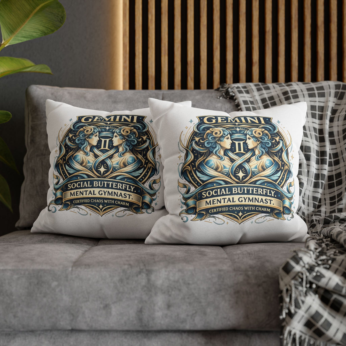 Gemini Zodiac Pillowcase — "Social Butterfly, Mental Gymnast" Decorative Throw Pillow