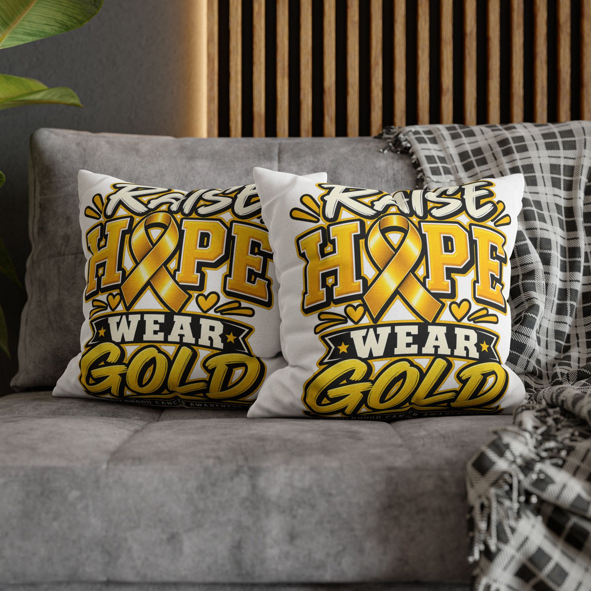 Childhood Cancer Raise Hope Wear Gold Cancer Awareness Pillow
