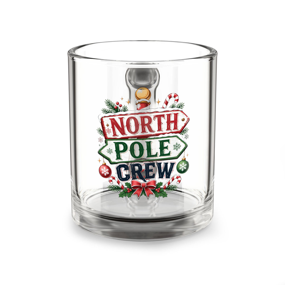 Christmas Glass Mug 10 oz North Pole Crew Glass Mug — 10oz Christmas Holiday Coffee Cup