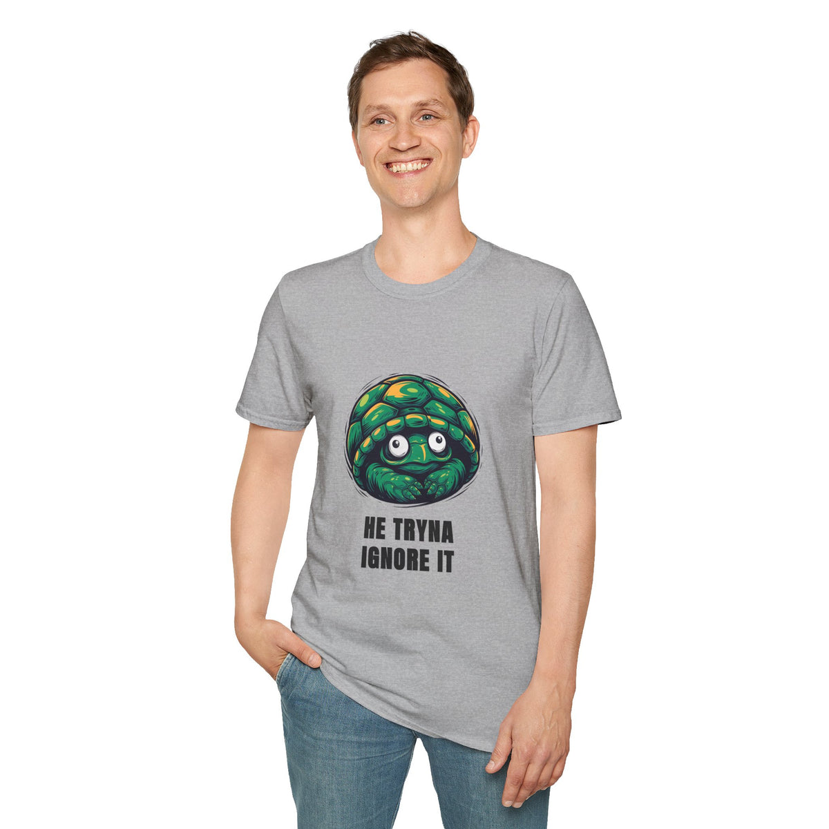 Turtle Peeking T‑Shirt — "He Tryna Ignore It" Cute Cartoon Tee - Trending Now - August 2026