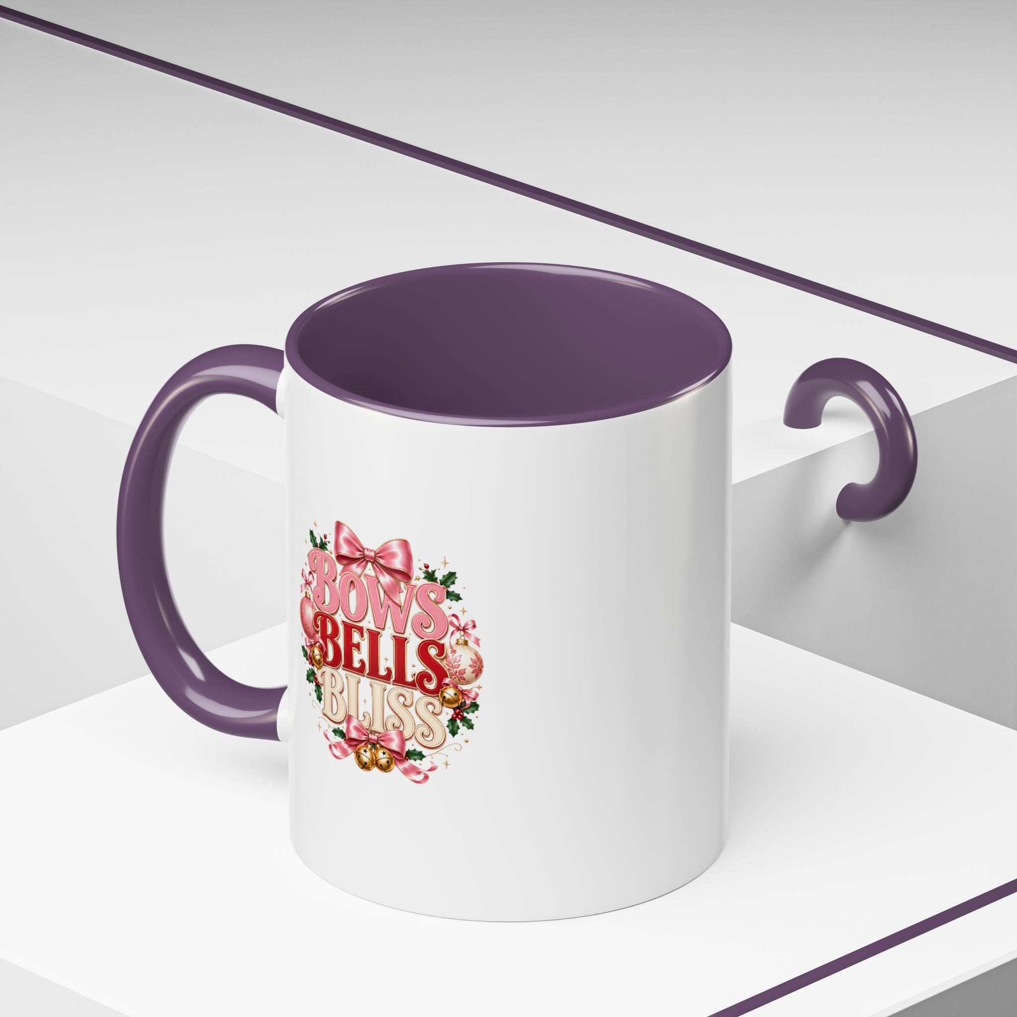 Bows Bells Bliss Holiday Accent Coffee Mug — Festive Pink Christmas Design