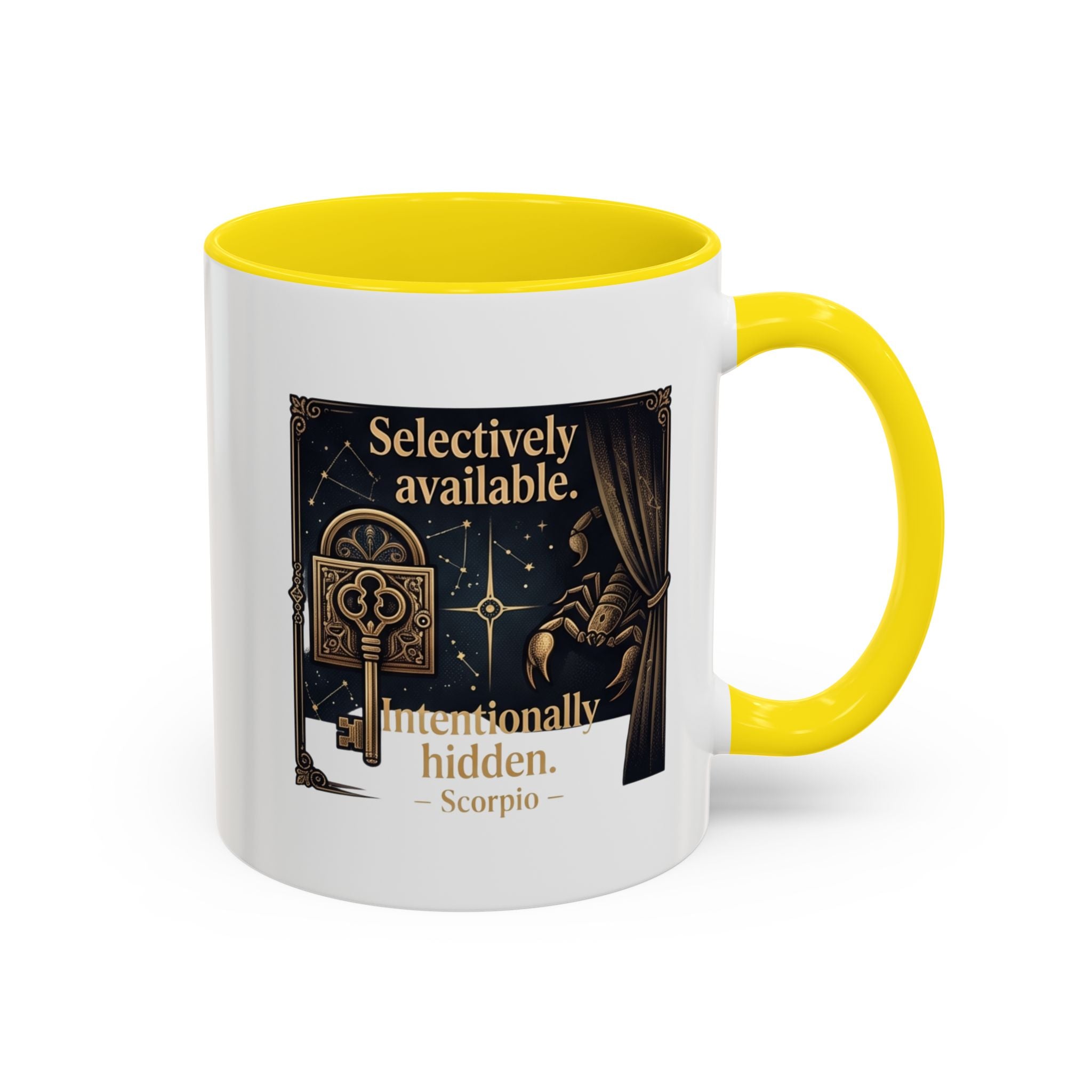 Scorpio Accent Coffee Mug — "Selectively Available, Intentionally Hidden" Zodiac Gift