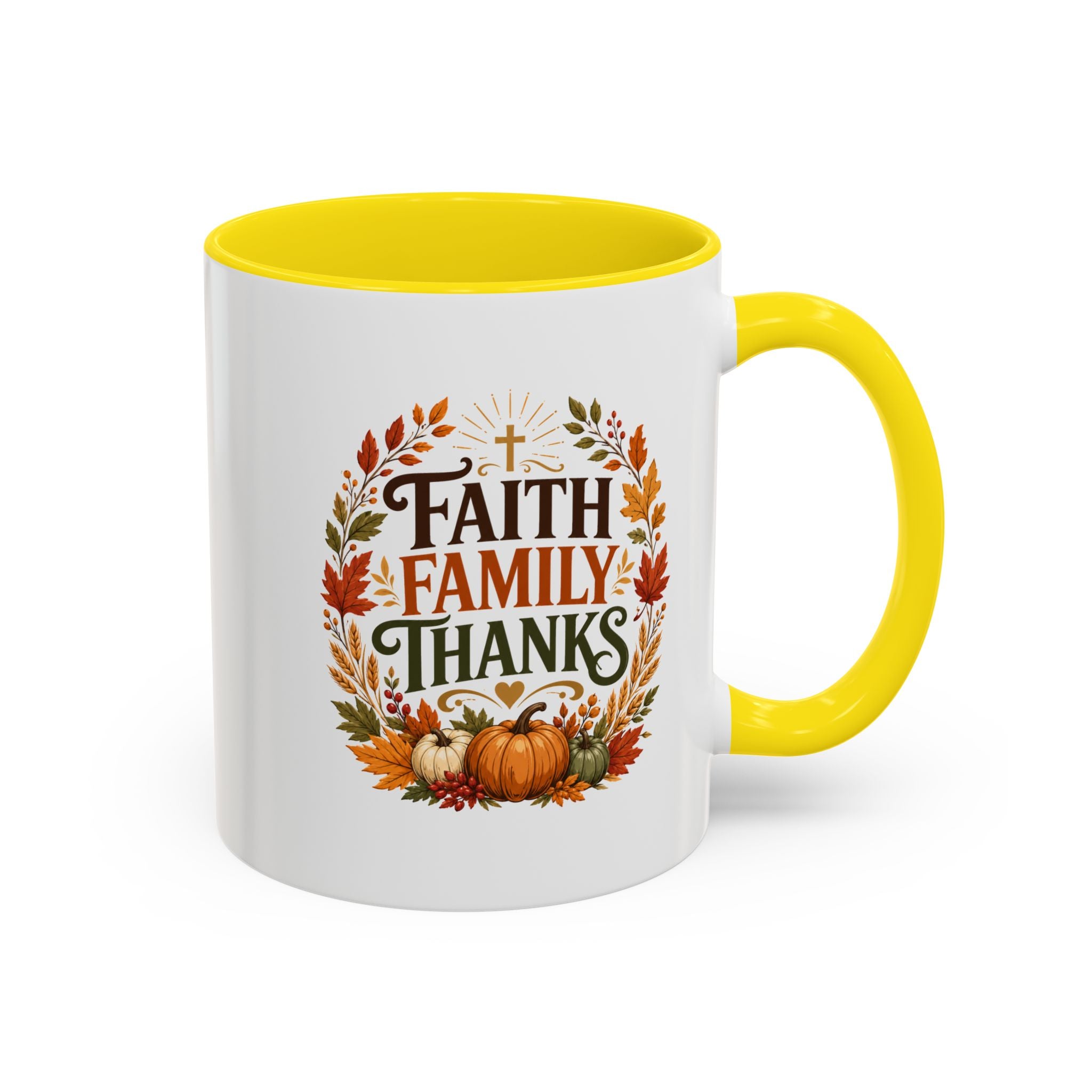 Thanksgiving Mug Faith Family Thanks Accent Coffee Mug — Thanksgiving Pumpkin Fall Leaves