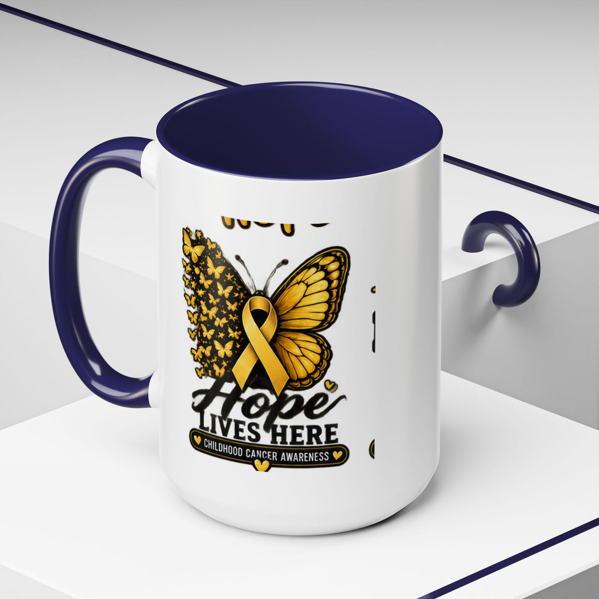 Children’s Cancer Awareness Accent Coffee Mug — "Hope Lives Here" (11/15oz)
