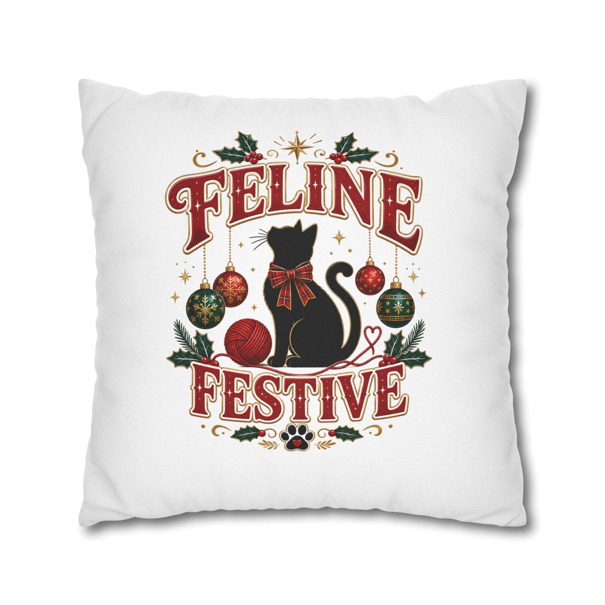 Feline Festive Christmas Pillowcase — Christmas Cat Decorative Throw Pillow Cover