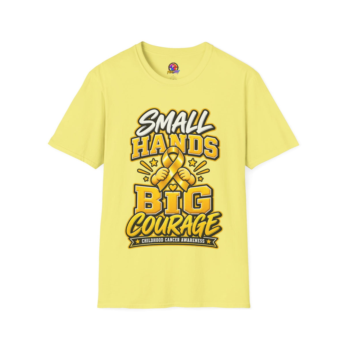 Children's Cancer Awareness T-Shirt — "Small Hands Big Courage" Yellow Ribbon