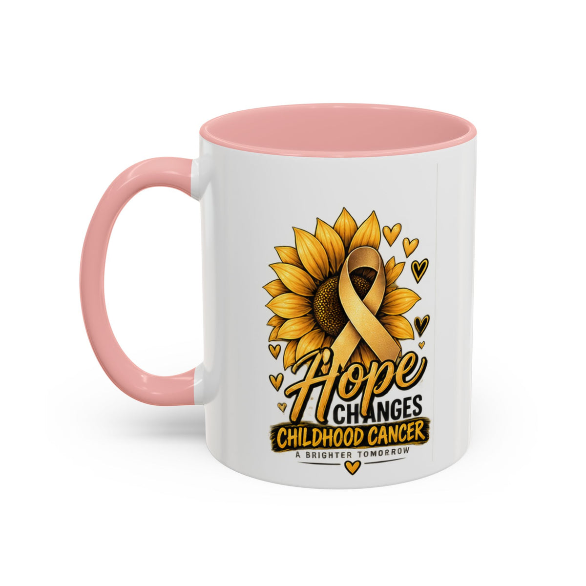 Hope Changes Childhood Cancer Mug – Gold Ribbon Sunflower Accent Coffee Cup (11/15oz)