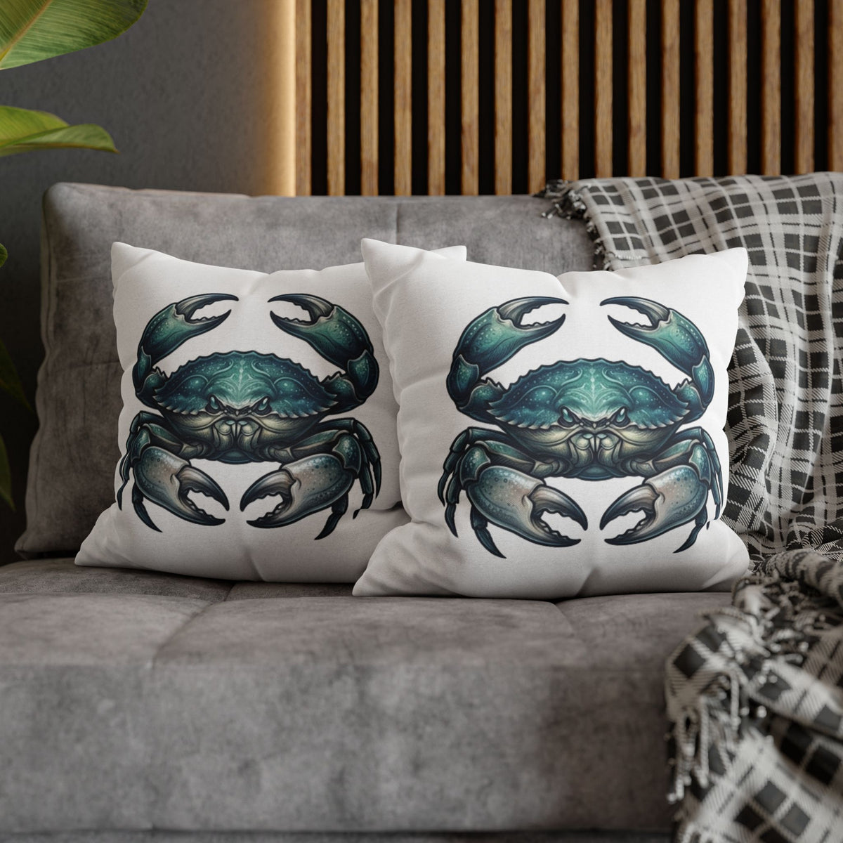 Cancer Zodiac Blue Crab Decorative Pillowcase — Coastal Beach House Accent
