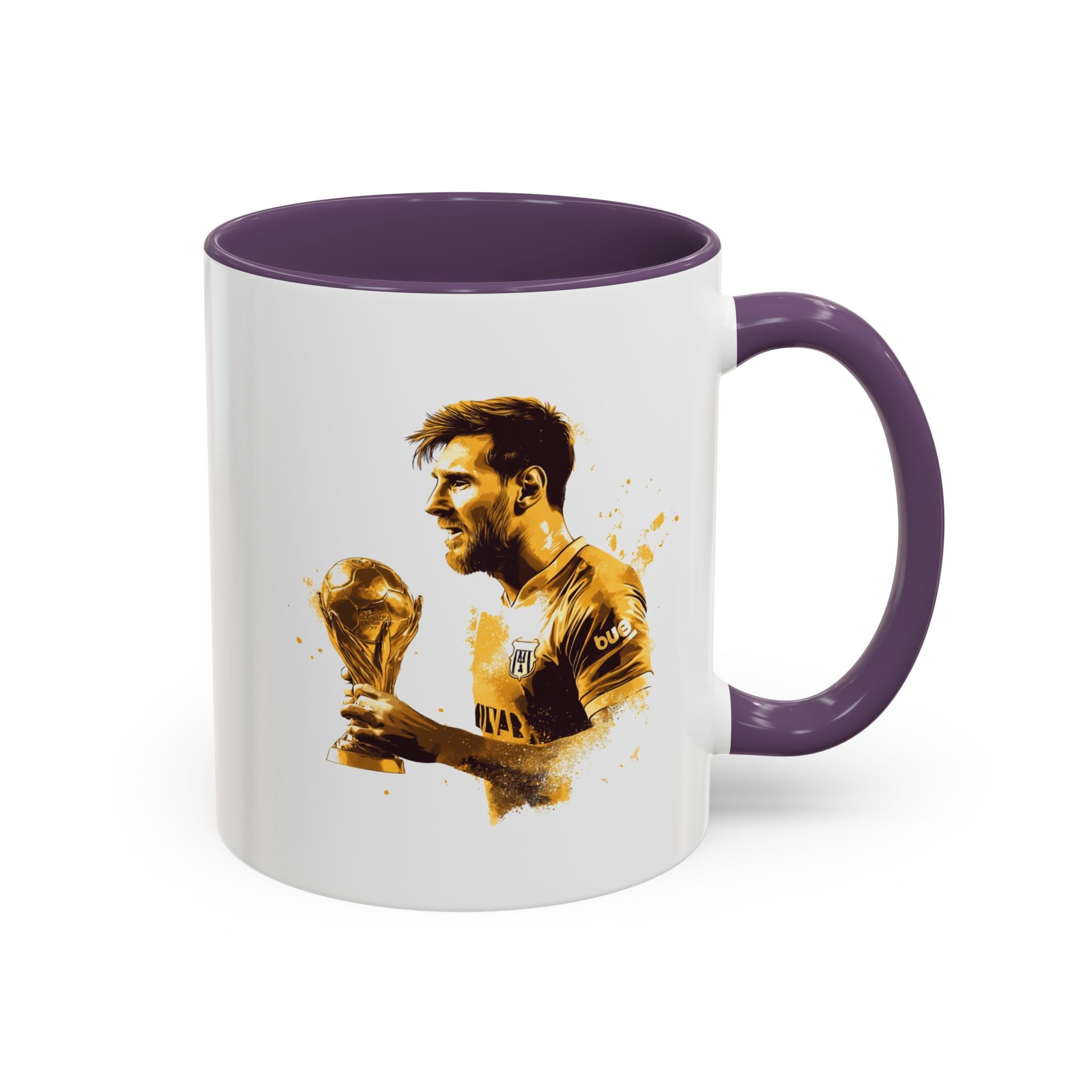 Soccer Legend Coffee Mug — Player Holding Trophy Accent Mug