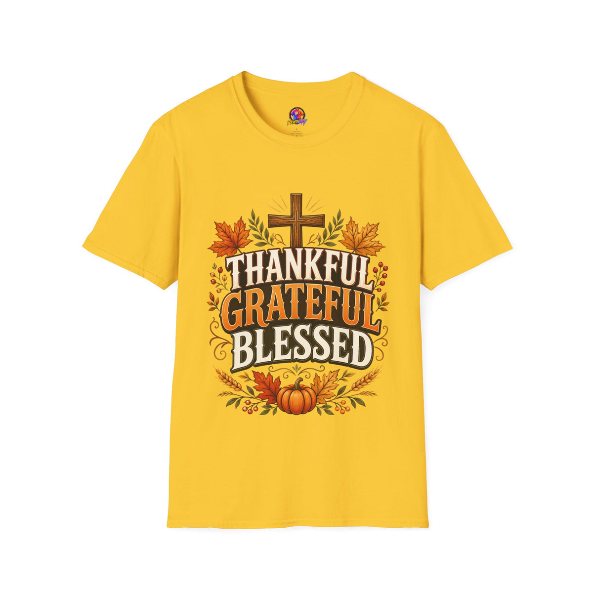 Thanksgiving T-Shirt Thankful Grateful Blessed T-Shirt — Fall Thanksgiving Christian Tee
