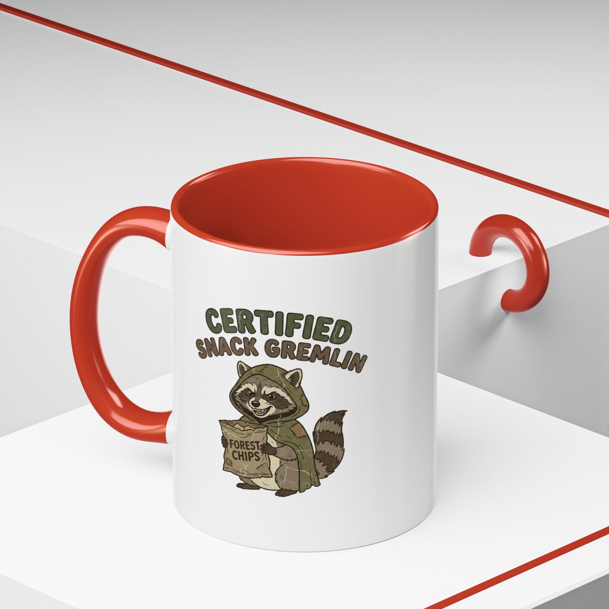 Funny Certified Snack Gremlin Coffee Mug — Cute Raccoon Snack Lover Accent Mug