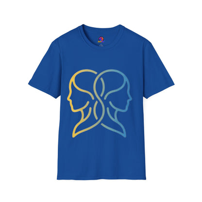 Twin Profile Line Art T‑Shirt — Gradient Sisterhood Outline Tee