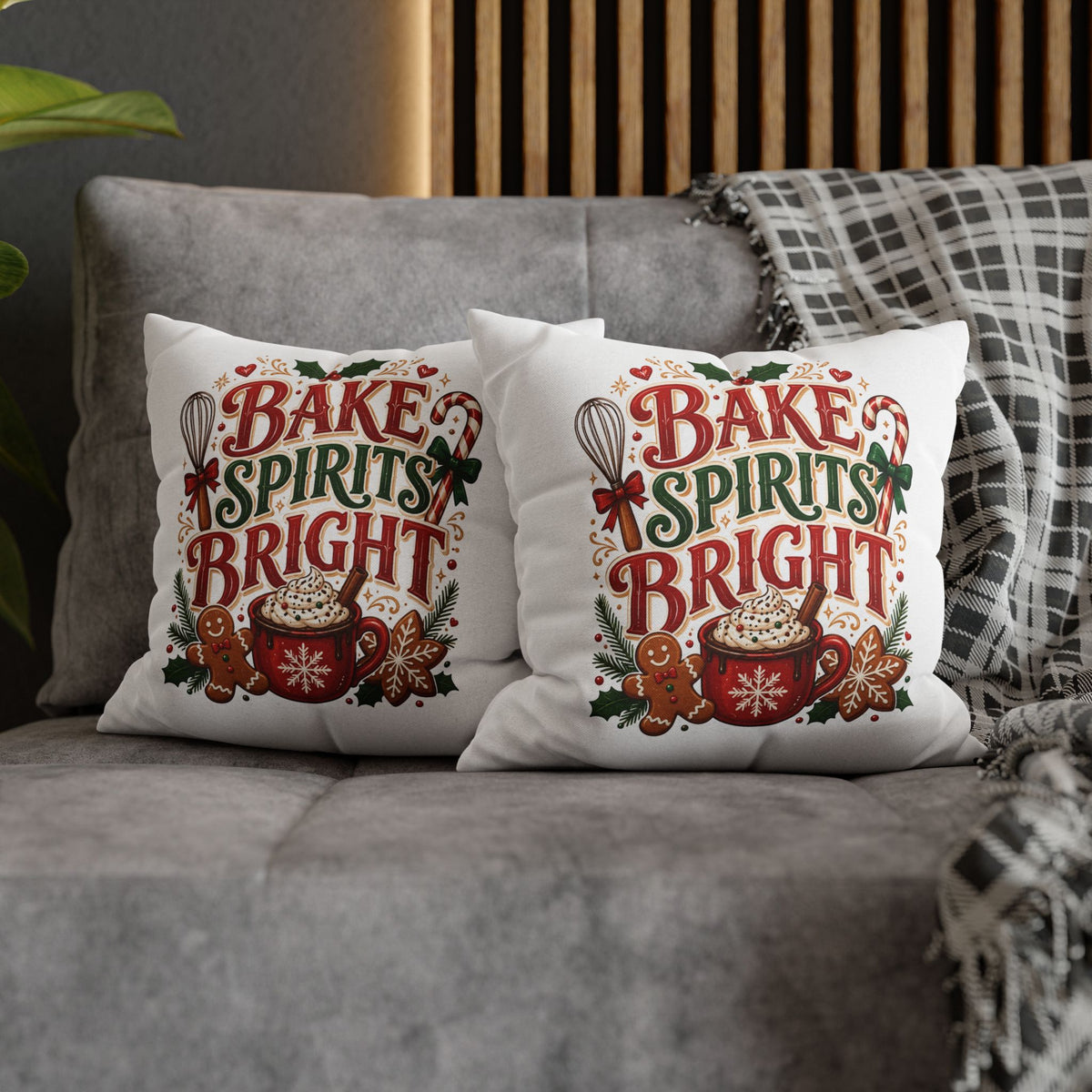 Christmas Holiday Baking Pillowcase — "Bake Spirits Bright" Decorative Throw Pillow