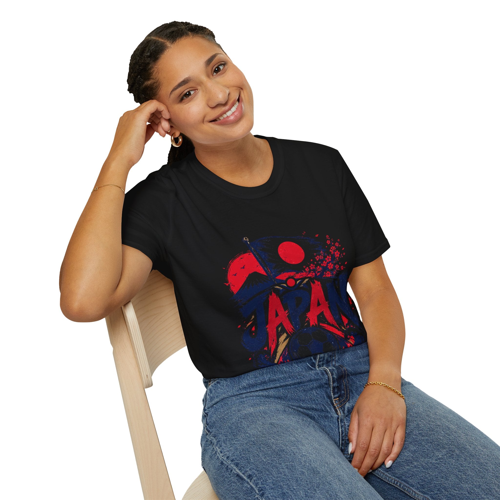 Japan Soccer T-Shirt — Japanese Flag & Cherry Blossom Football Graphic
