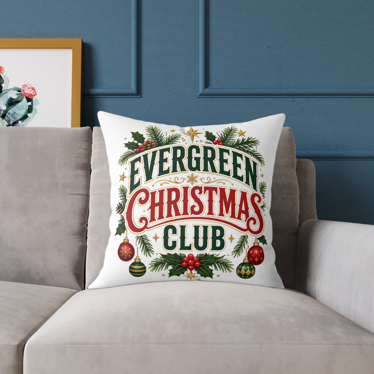Evergreen Christmas Club Holiday Throw Pillow — Festive Pine Wreath Decorative Pillow