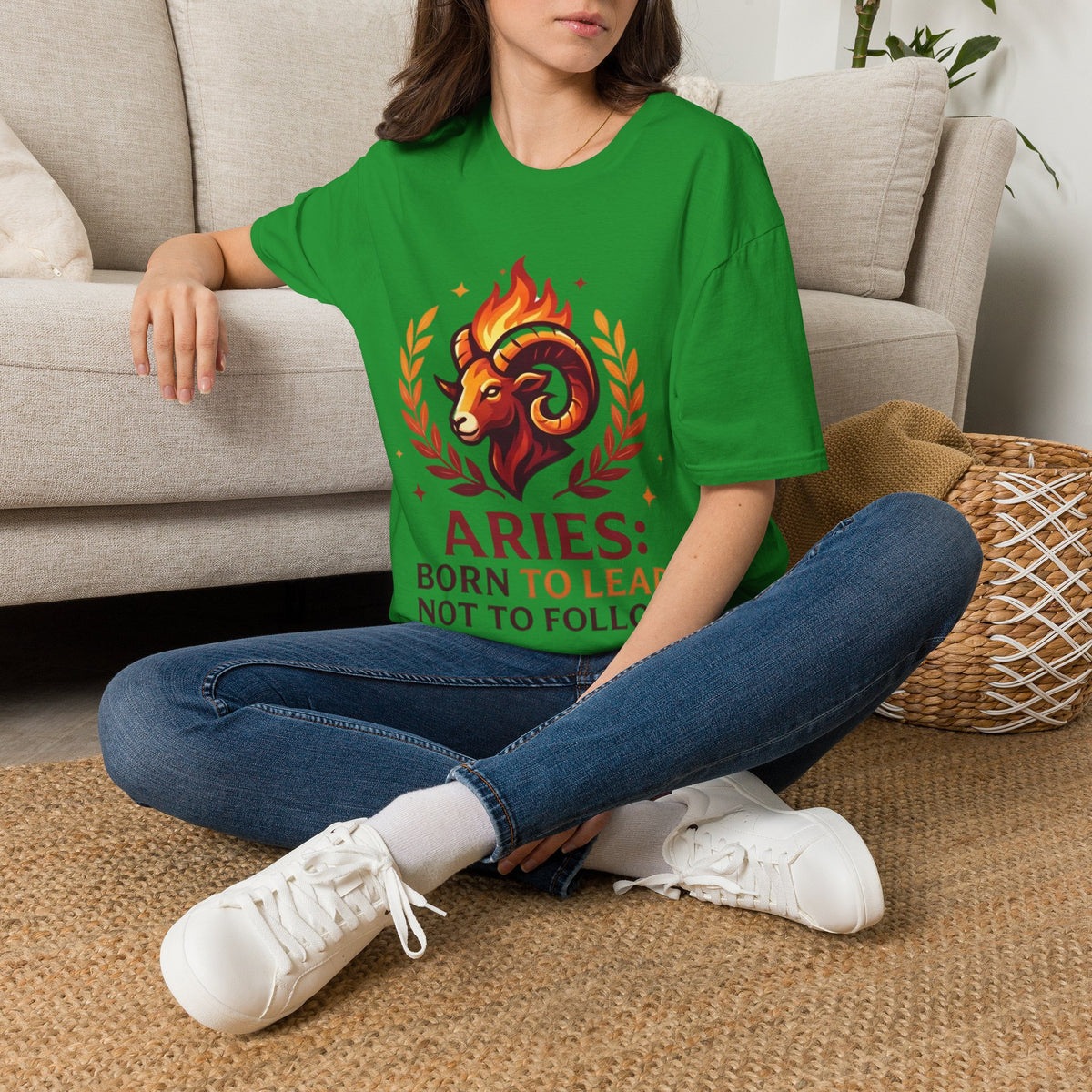 Aries Zodiac T-Shirt — "Born to Lead Not to Follow" Ram Graphic